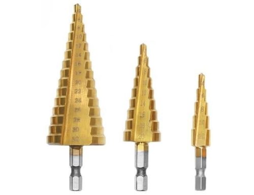 Lépcsős fúró, lépcsős fúró készlet, lépcsős lyukfúró (3 db) - Ajándék tároló táskával 