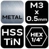 NEO TOOLS Gépi menetfúró, 2az1ben előfúró éllel, HSS-Titán, M3X0,5mm, hatszög szárral 08-949