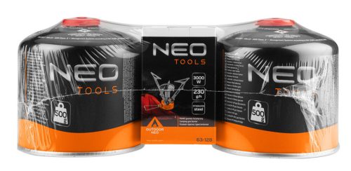 NEO TOOLS Kemping gázégő+ 2db gázpalack 20-060