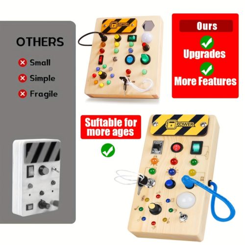 Színes Fa Foglalkoztató Tábla Érzékszervi Játékkal, Zene & Fény Kapcsolókkal - Oktatási & Utazásbarát Születésnapi Ajándék Gyerekeknek