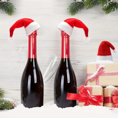 10db, Karácsonyi Kés Villa Kiskalap, 6*12cm Piros Mini Karácsonyi Kalap, Borosüveg Kés és Villa Asztaldísz