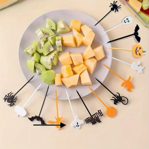 20 db ünnepi műanyag gyümölcstartó, általános használatra, többcélú dekoratív nyársak Halloweenre
