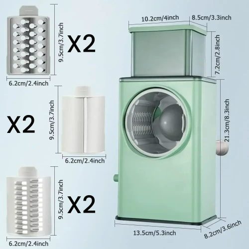 3 az 1-ben kézi forgó sajtreszelő, 3 rozsdamentes acél pengével