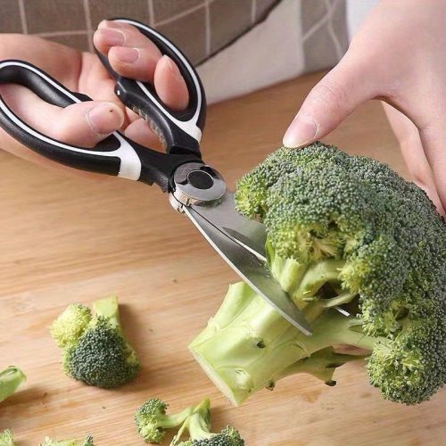 1 db Multifunkcionális rozsdamentes acél konyhai olló - Baromfi olló dió- és üvegnyitóval - Alapvető ételkészítő eszköz csirkéhez, kacsához, halhoz