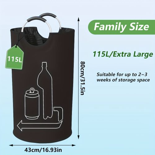 Extra nagy 115 l újrahasznosító kosár otthonra, fekete, XL