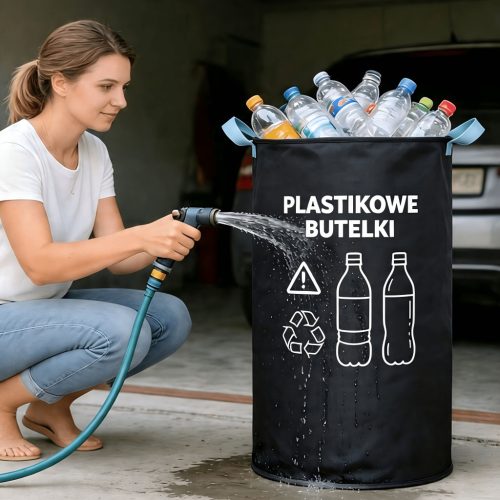 Beltéri újrahasznosító kuka, 600D Oxford szövet, összecsukható, műanyag palack gyűjtő - Kék fogantyús